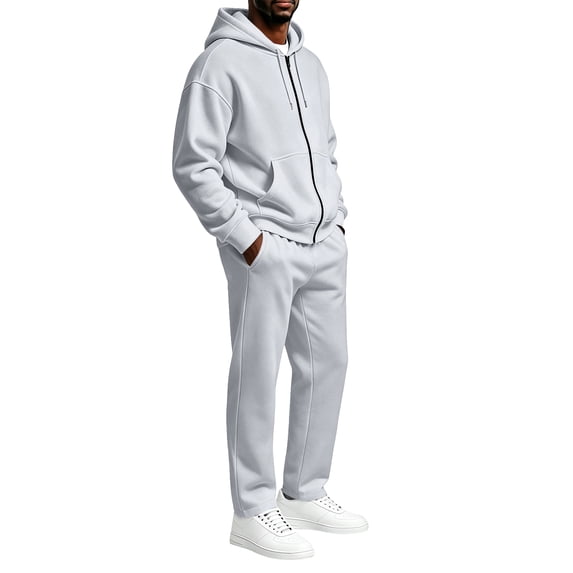 Domuza Mens Full‑Zip Hooded Sweatshirt and Straight‑Leg Sweatpants Set, 2‑Piece Pullover Sweatsuit, Relaxed‑Fit Athletic Casual Outfit with Pockets