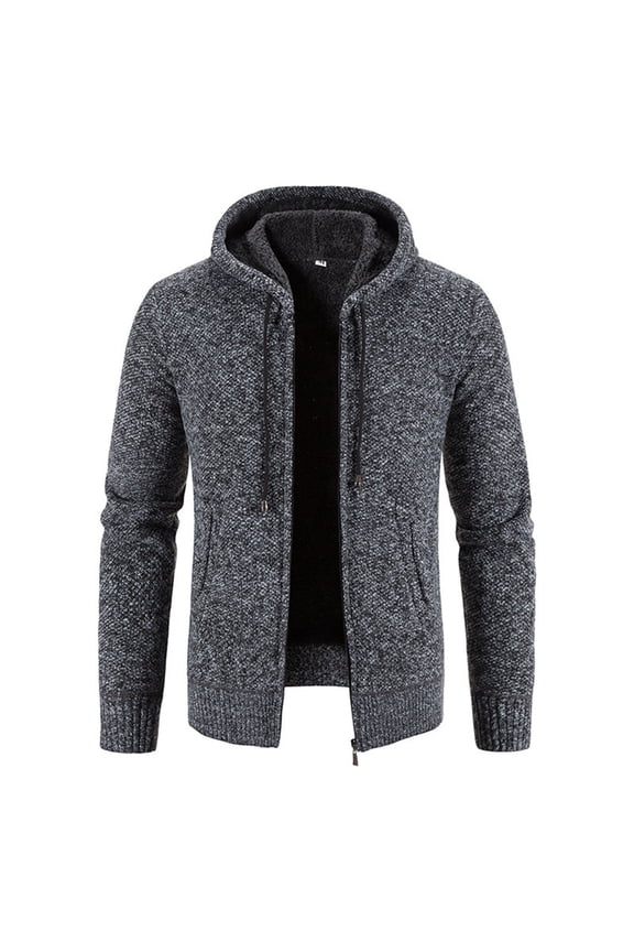 Mens Full Zip Hoodie Casual Long Sleeve Striped Knit Cardigan Sweater Fall Winter Slim Fit Drawstring Hooded Sweatshirt Dark Gray M