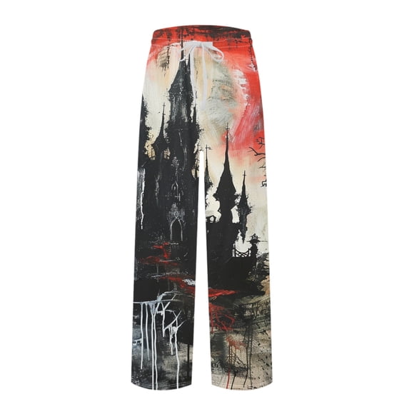 Domuza Mens Halloween Pajama Pants Casual Elastic Waist Drawstring Spooky Funny Print Pjs Trousers Relaxed Fit Cute Wide Leg Lounge Sleepwear M