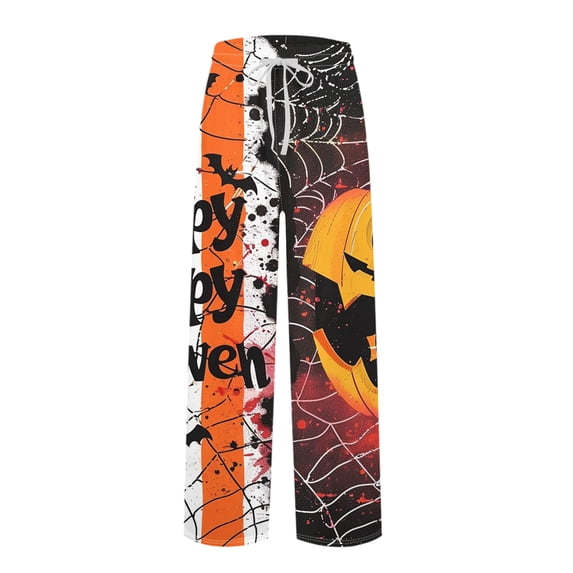 Domuza Mens Halloween Pajamas Casual Drawstring Elastic Waist Funny Spooky Print Pj Pants Relaxed Fit Cute Wide Leg Lounge Sleepwear XL