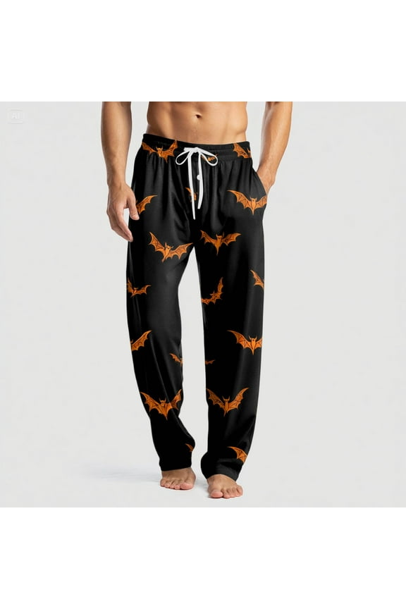 Mens Halloween Pajamas Funny Novelty Print Casual Drawstring Pajama Pants Lightweight Cotton Soft Lounge Pjs Bottoms with Pockets Black 3XL