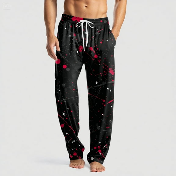 Domuza Mens Halloween Pajamas Horror Funny Print Casual Drawstring Pajama Pants Lightweight Cotton Soft Lounge Pajama Bottoms with Pockets Hot Pink XL