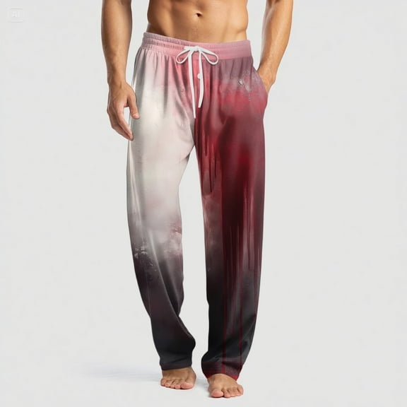 Domuza Mens Halloween Pajamas Novelty Horror Print Casual Drawstring Pajama Pants Lightweight Cotton Soft Lounge Pajama Bottoms with Pockets Pink XL