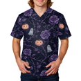 thumbnail image 1 of Domuza Mens Halloween Scrubs Top Funny Spooky Print V-Neck Short Sleeve Working Uniform Shirts Comfy Soft Classic Fit Medical Scrub Tops L, 1 of 5