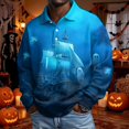 thumbnail image 1 of Domuza Mens Halloween Shirt Casual Long Sleeve Funny Spooky Graphics Polo Shirts Retro Regular Fit Button Up Lapel Blouse White 3XL, 1 of 6