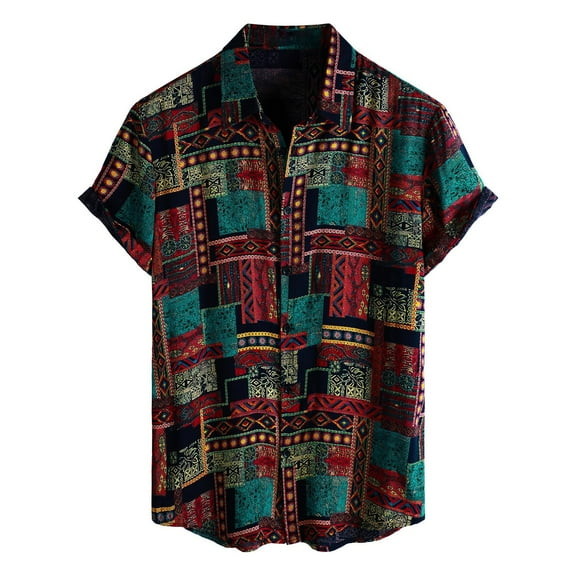 Domuza Mens Hawaiian Shirt Short Sleeve Casual Button Down Flower Printed Beach Shirts Summer Tropical Holiday Collared T-Shirts Red XXL