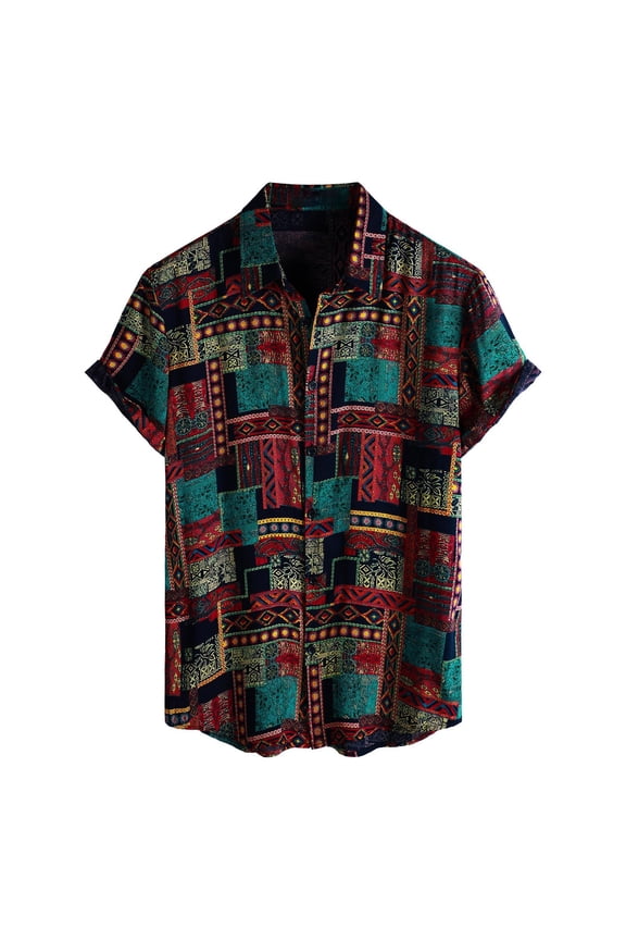 Mens Hawaiian Shirt Short Sleeve Casual Button Down Flower Printed Beach Shirts Summer Tropical Holiday Collared T-Shirts Red XXL