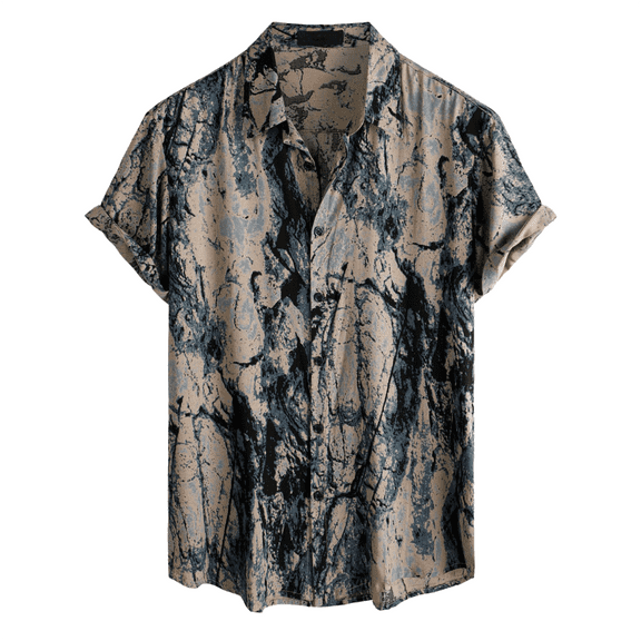 Domuza Mens Hawaiian Shirts Short Sleeve Casual Button Up Floral Printed Beach Shirts Summer Tropical Vacation Collared T-Shirts Khaki XXL