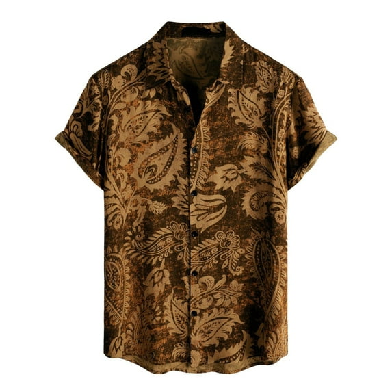 Domuza Mens Hawaiian Shirts Short Sleeve Casual Button Up Floral Printed Beach Shirts Summer Tropical Vacation Collared T Shirts Orange S