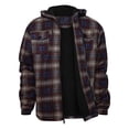 thumbnail image 1 of Domuza Mens Heavy Thick Flannel Plaid Jacket Sherpa Fleece Lined Relaxed Fit Hooded Coat Fall Winter Warm Zip Up Quilted Sweatshirt Jacket Wine L, 1 of 2