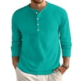 thumbnail image 1 of Domuza Mens Henley Long Sleeve Shirts Casual Comfy Trendy Button Up Waffle T Shirts Fall Thermal Basic Lightweight Slim Fit Blouse Turquoise M, 1 of 6
