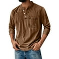 thumbnail image 1 of Domuza Mens Henley Long Sleeve Shirts Retro Distressed Washed Cotton Mokaloha Shirts Casual Loose Fit Button Up Lapel Top with Pockets Army Green 2XL, 1 of 4