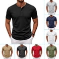 thumbnail image 1 of Domuza Mens Henley Shirts Short Sleeve Casual Summer Basic T-Shirts 3 Button Solid Collarless Shirts for Work, 1 of 7