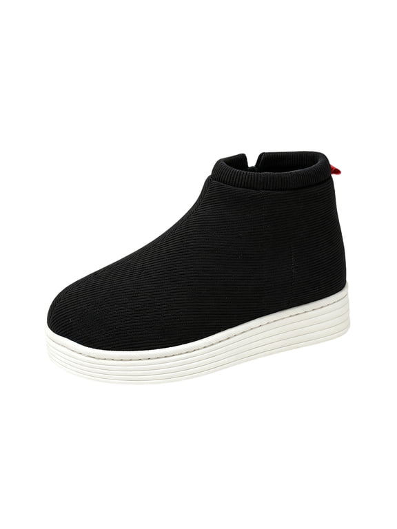 Mens High‑Top Knit Winter House Shoes, Fleece Lined Warm Side‑Zip Casual Indoor‑Outdoor Cotton Slipper Boots with Thick Platform Sole