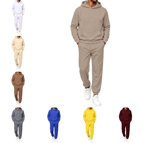 Domuza Mens Hoodie and Sweatpants Set, Long Sleeve Pullover Tracksuit, Versatile Casual Fall Outfit Camel XL