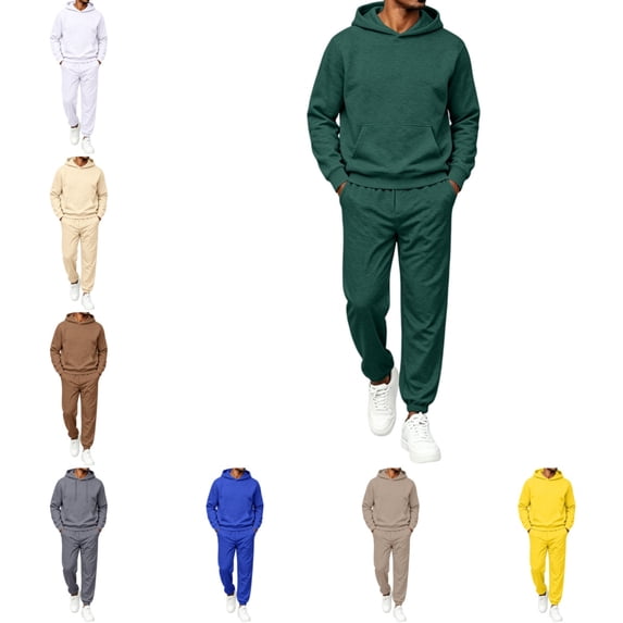 Domuza Mens Hoodie and Sweatpants Set, Long Sleeve Pullover Tracksuit, Versatile Casual Fall Outfit Dark Green S