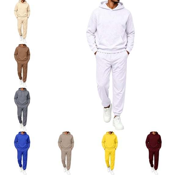 Domuza Mens Hoodie and Sweatpants Set, Long Sleeve Pullover Tracksuit, Versatile Casual Fall Outfit White M