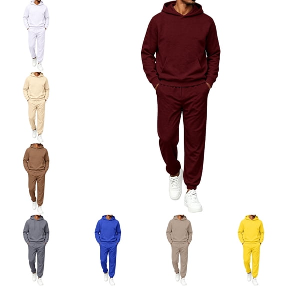 Domuza Mens Hoodie and Sweatpants Set, Long Sleeve Pullover Tracksuit, Versatile Casual Fall Outfit Wine 3XL