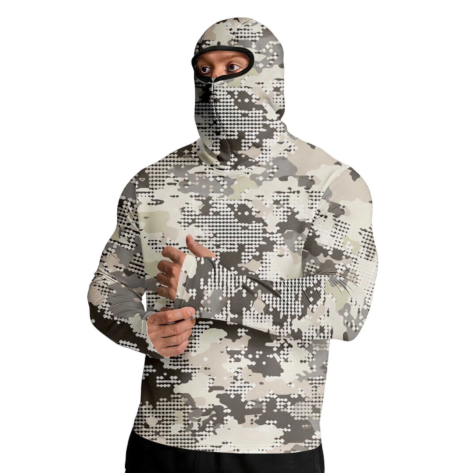 Domuza Mens Hoodie with Mask Long Sleeve Sun Protection UV UPF 50+ Camo ...