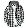 thumbnail image 1 of Domuza Mens Hoodies Trendy Casual Long Sleeve Button Down Flannel Plaid Shirt Fall Lightweight Classic Checkered Top with Two Pockets White XXL, 1 of 4