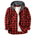 thumbnail image 1 of Domuza Mens Hoodies Trendy Casual Long Sleeve Button Up Flannel Plaid Shirt Fall Lightweight Classic Checkered Shirts Jackets with Two Pockets Red 3XL, 1 of 4