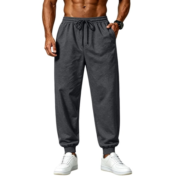 Domuza Mens Jogger Sweatpants Drawstring Elastic Waist Loose Fit Trousers with Deep Pockets Trendy Fall Winter Casual Gym Workout Pants