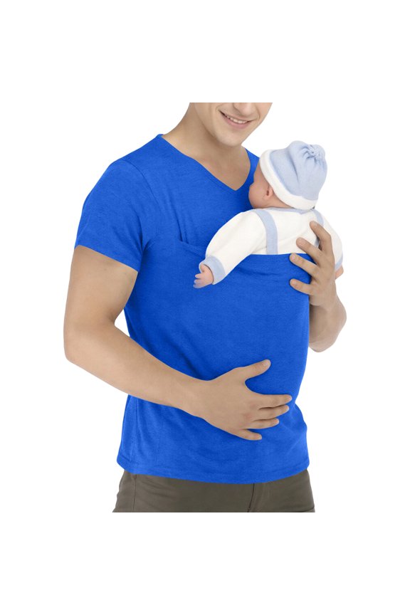 Mens Kangaroo Baby Carrier Shirt Funny Skin To Skin Short Sleeve V Neck T Shirts 2026 Summer Stylish Comfortable Novelty Tops with Pocket Blue XL