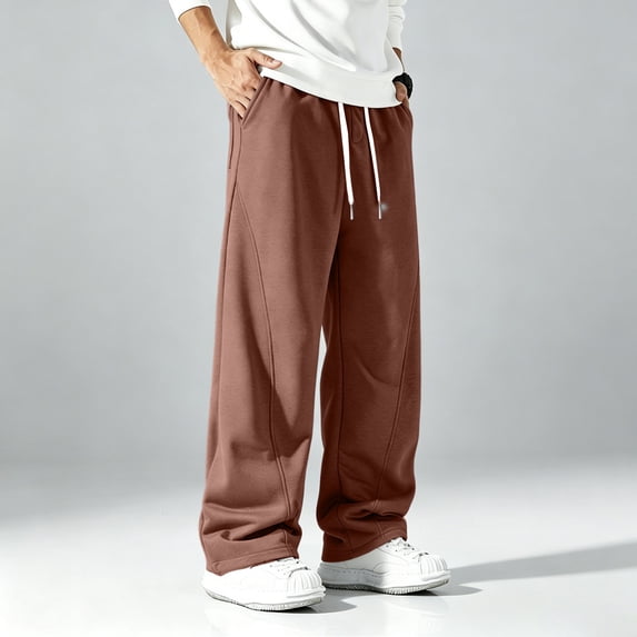 Domuza Mens Lightweight Baggy Sweatpants, Open Bottom Drawstring Waist, Athletic Workout Joggers with Pockets
