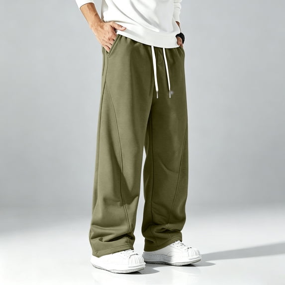 Domuza Mens Lightweight Baggy Sweatpants, Open Bottom Drawstring Waist, Athletic Workout Joggers with Pockets