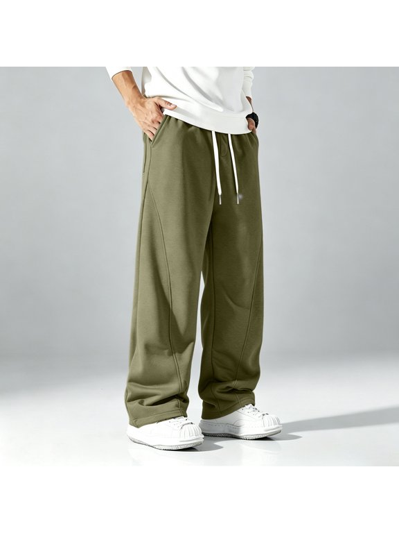 Mens Lightweight Baggy Sweatpants, Open Bottom Drawstring Waist, Athletic Workout Joggers with Pockets