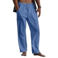 thumbnail image 1 of Domuza Mens Linen Pants Straight Leg Beach Pants Drawstring Elastic Waist Summer Stylish Trousers with Pockets Sky Blue 3XL, 1 of 5