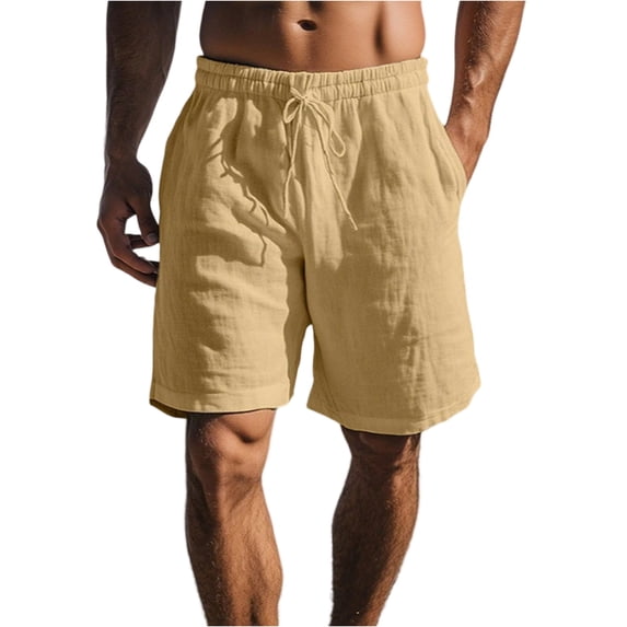 Domuza Mens Linen Shorts Casual Drawstring Elastic Waist Lightweight Breathable Summer Beach Shorts for Men Khaki XL