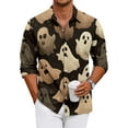 thumbnail image 1 of Domuza Mens Long Sleeve Button Down Shirts Halloween Spooky Novelty Print Relaxed Fit T Shirts Casual Lightweight Collared Blouse for Halloween Party Khaki L, 1 of 7