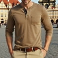 thumbnail image 1 of Domuza Mens Long Sleeve Henley Shirts Cotton 3-Button Fashion Casual Tshirts Fall Soft Comfy Solid Color Regular Fit Basic Tee Brown 3XL, 1 of 5