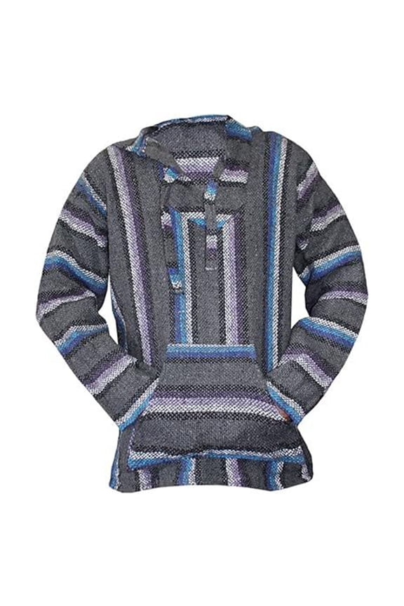 Mens Mexican Baja Hoodie Long Sleeve Classic Mexican Baja Drawstring Hooded Sweatshirt Casual Fashion Relaxed Fit Pullover Sweater Jerga Gray XL
