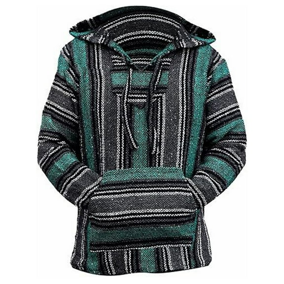 Domuza Mens Mexican Baja Hoodie Long Sleeve Classic Mexican Baja Drawstring Hooded Sweatshirt Fashion Casual Loose Fit Pullover Sweater Jerga Green 2XL