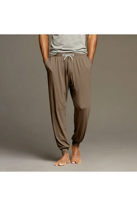 Mens Pajama Pants Lightweight Elastic Drawstring Soft Casual Jogger Pj Bottoms Comfortable Loose Lounge Sleepwear with Pockets Light Brown 3XL