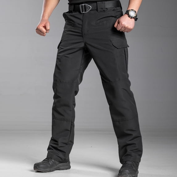 Domuza Mens Pants Ripstop Cargo Work Pants with Multi Pockets Water Resistant Breathable Hiking Construction Pants Black M