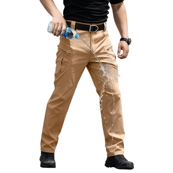 Domuza Mens Pants Stretch Construction Cargo Work Pants Outdoor Breathable Lightweight Waterproof Hiking Pant Earthy Yellow XL