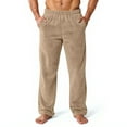thumbnail image 1 of Domuza Mens Plush Warm Pajama Pants Soft Comfy Fleece Loose Fit Elastic Waist Pj Pants Fall Winter Solid Color Straight Leg Lounge Sleep Pants Khaki M, 1 of 6