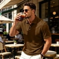 thumbnail image 1 of Domuza Mens Polo Shirts 3 Buttons Cotton Short Sleeve Golf Collared Basic Shirts Lightweight Breathable Soft Classic Top Coffee M, 1 of 8