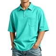 thumbnail image 1 of Domuza Mens Polo Shirts Short Sleeve Lightweight Breathable Quick Dry Outdoor Golf Sports Shirts with Pocket Cyan 3XL, 1 of 9
