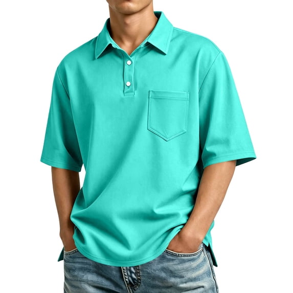 Domuza Mens Polo Shirts Short Sleeve Lightweight Breathable Quick Dry Outdoor Golf Sports Shirts with Pocket Cyan 3XL