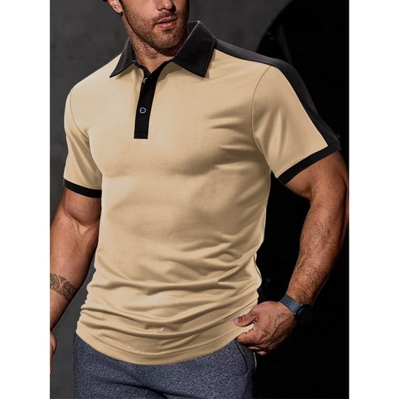 Domuza Mens Polo Shirts Short Sleeve Moisture Wicking Golf Athletic Collared Shirt Tennis T-Shirt Summer Work Tops Khaki 3XL