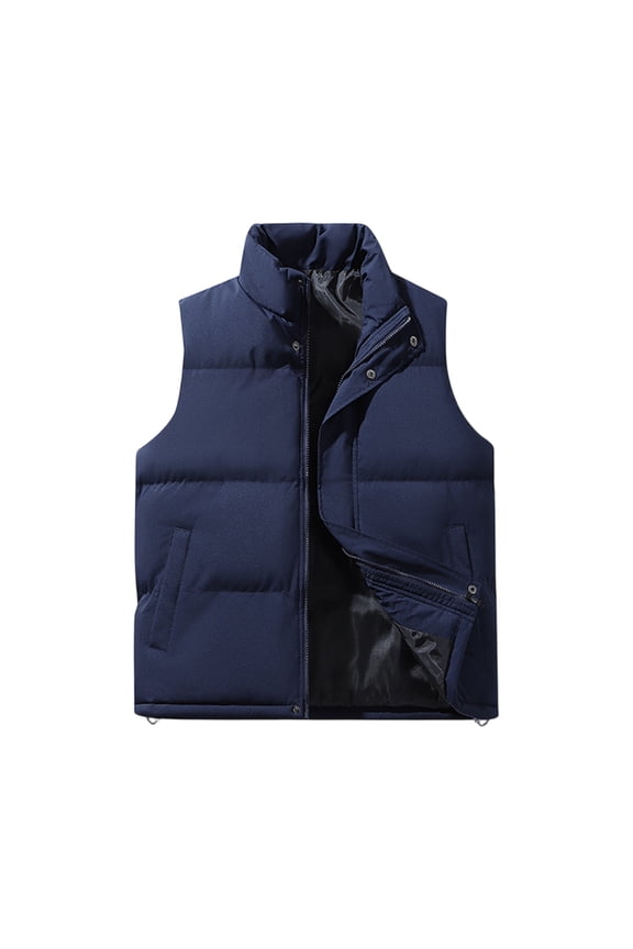Mens Puffer Vest Sleeveless Stand Collar Padded Cotton Waistcoat Fall Winter Thermal Trendy Quilted Full Zip Jacket Vest with Pocket Navy 3XL