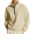 thumbnail image 1 of Domuza Mens Quarter Zip Pullover Long Sleeve Stand Collar Casual Cotton Sweatshirt Fall Lightweight Loose Fit Solid Color Polo Sweater Khaki M, 1 of 5