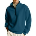thumbnail image 1 of Domuza Mens Quarter Zip Pullover Long Sleeve Stand Collar Casual Cotton Sweatshirt Fall Relaxed Fit Lightweight Solid Color Polo Sweater Navy S, 1 of 6