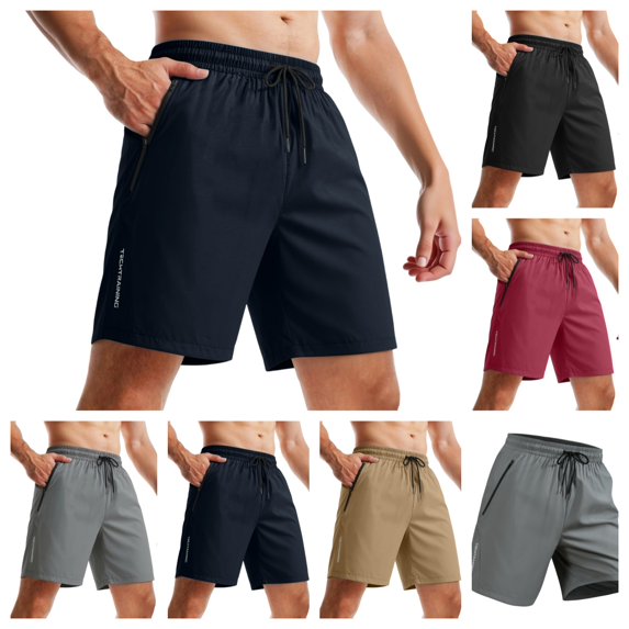 Domuza Mens Quick Dry Athletic Shorts Breathable Workout Training Shorts with Zipper Pockets Elastic Drawstring Waist Casual Beach Shorts Navy S