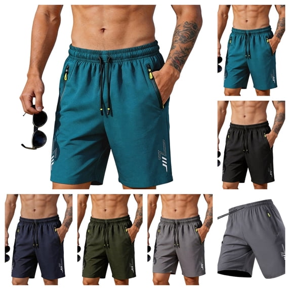 Domuza Mens Quick Dry Athletics Shorts Elastic Waist Drawstring Gym Workout Sports Shorts, Lightweight Running Shorts with Pockets Royal Blue M