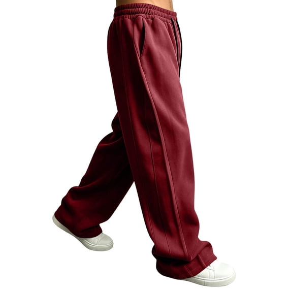 Domuza Mens Relaxed Fit Sweatpants, Elastic Drawstring Waist with Pockets, Casual Lounge Pants for Travel and Gym Wine M